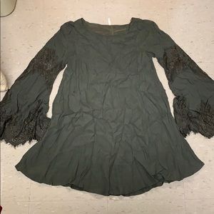 Olive green dress with lace bell sleeves detail